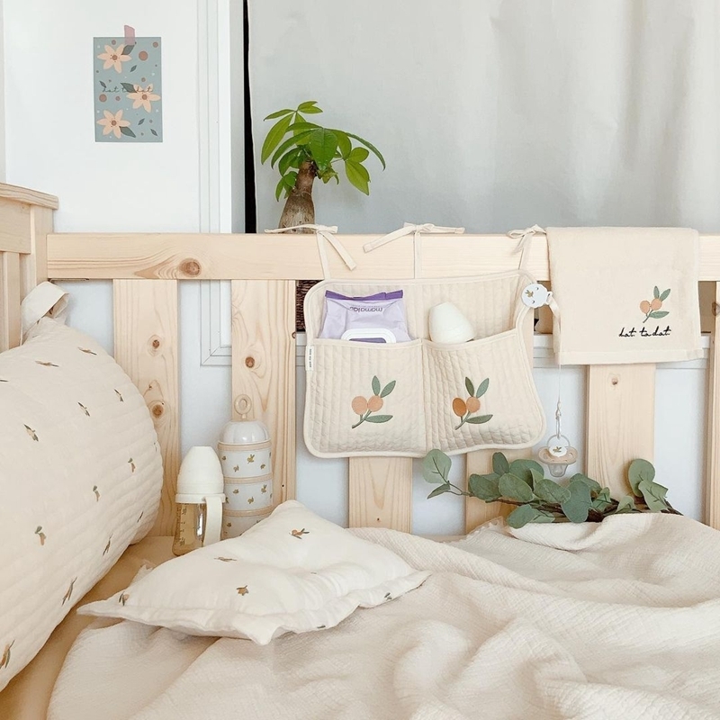Baby Crib Organizer Storage Bags bron Cotton Bed Storage Diaper Bag Caddy Organizer Hanging Bags for Infant Bedding Set 220531