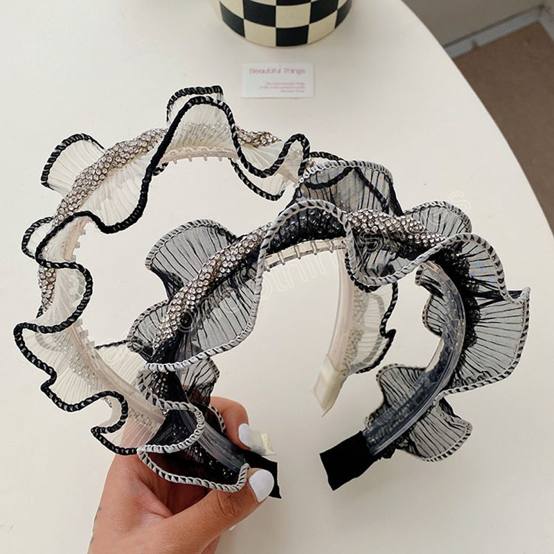 Pleated Ruffled Wavy Diamond Headband Fashion Hair Accessories Women's Trendy Temperament Hairband Hair Band Girl Headwear