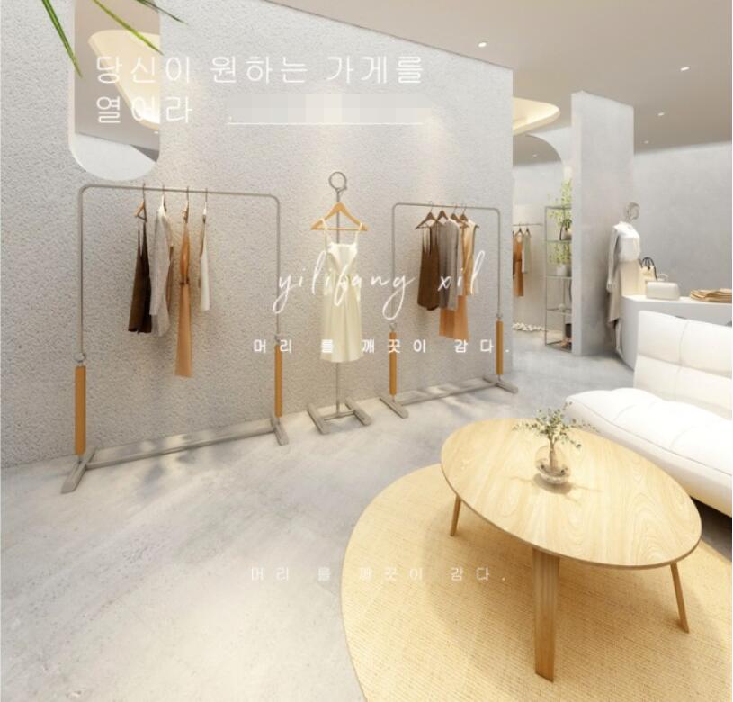 Clothing store display rack Commercial Furniture middle island water table floor type decorative display shelf women's cloth shop hanging pole