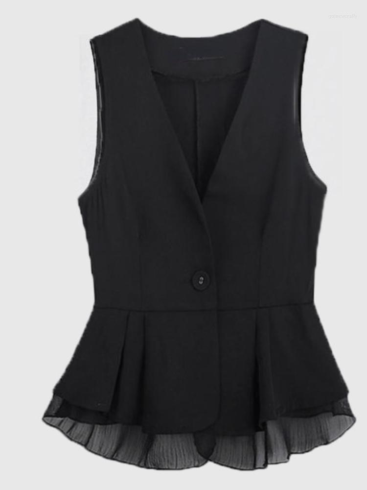 Women' Vests Lightweight Black Chiffon Patchwork Women Vest Autumn V-Neck Ruffles Sleeveless Elegant Office Lady Outwear Coats Tops Guin22
Women' Vests Lightweight Black Chiffon Patchwork Women Vest Autumn V-Neck Ruffles Sleeveless Elegant Office Lady Outwear Coats Tops Guin22