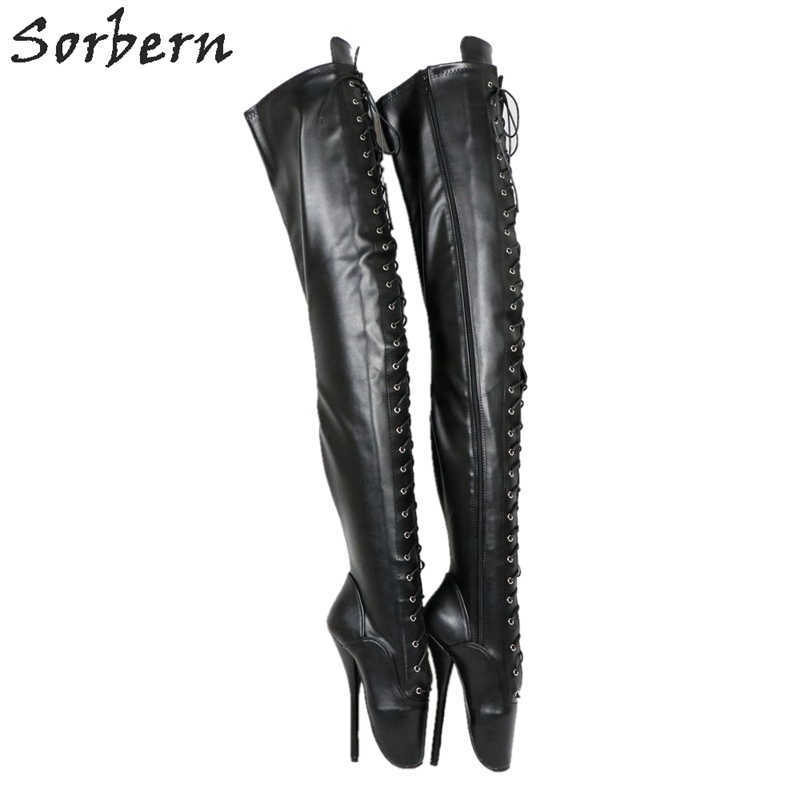 

Sorbern 7 Inch Ballet Heels Crotch Thigh High Boots For Women Stilettos Custom Alternative Footwear Custom Sexy Fetish Boots, Black