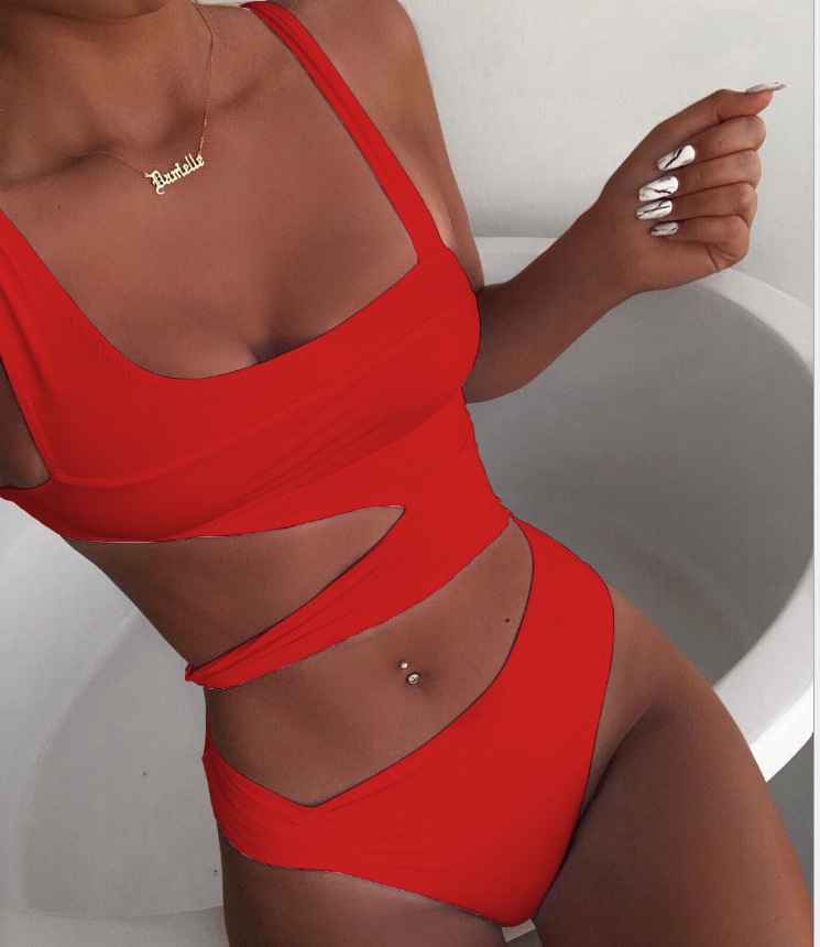 9 Colors One Piece Swimsuit Bikinihollow Up Bikini Sexy Women's Swimwear Solid Color Hollow Out Waist Irregular Swimwears