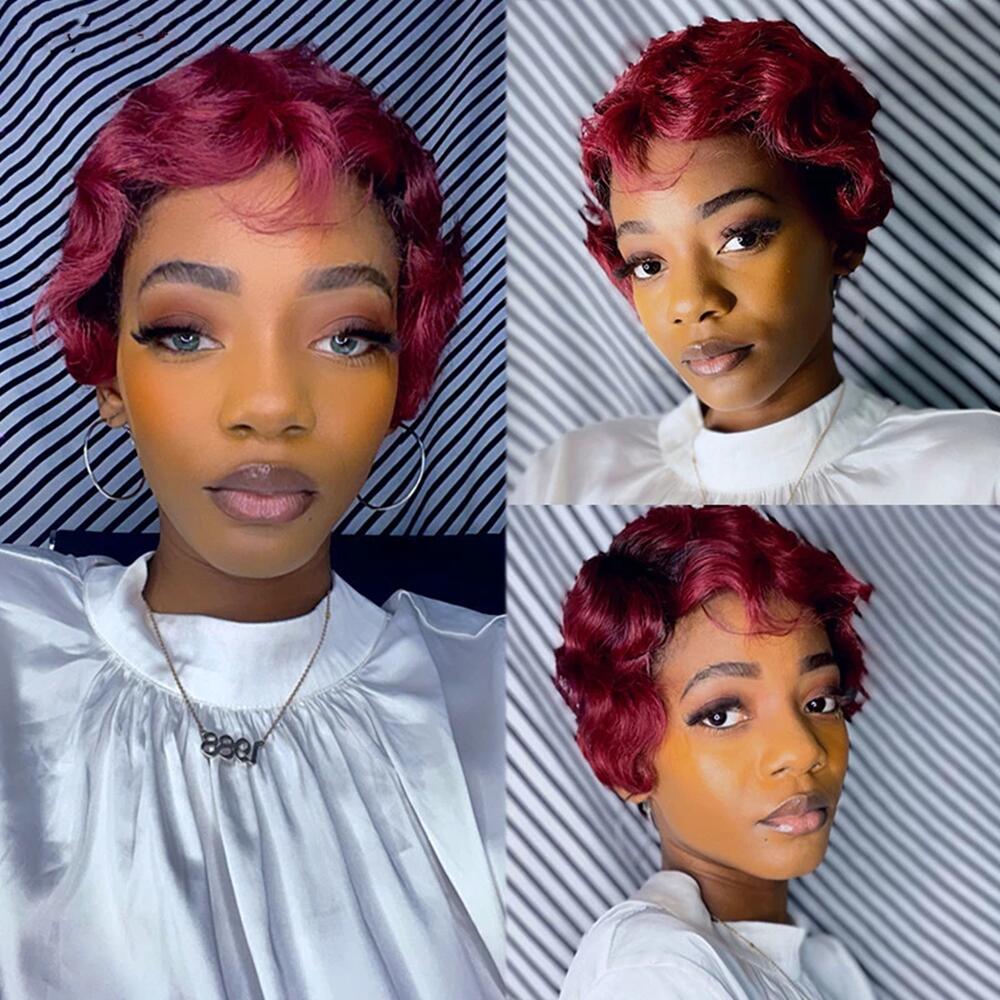 Machine Made Pixie Cut Finger Wave Glueless Bob Wigs For Black Women #1B #2 #4 #27 #30 #99J Ocean Wave Short Indian Human Hair Wig, Ombre color
Machine Made Pixie Cut Finger Wave Glueless Bob Wigs For Black Women #1B #2 #4 #27 #30 #99J Ocean Wave Short Indian Human Hair Wig, Ombre color