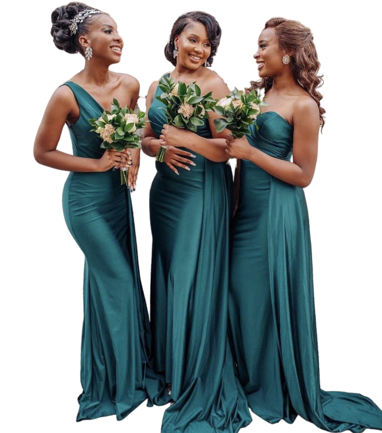 Hunter Teal Blue Mermaid Bridesmaid Dresses One Shoulder Black Girls Bohemian Beach Junior Maid of honor Wedding Guest Gown