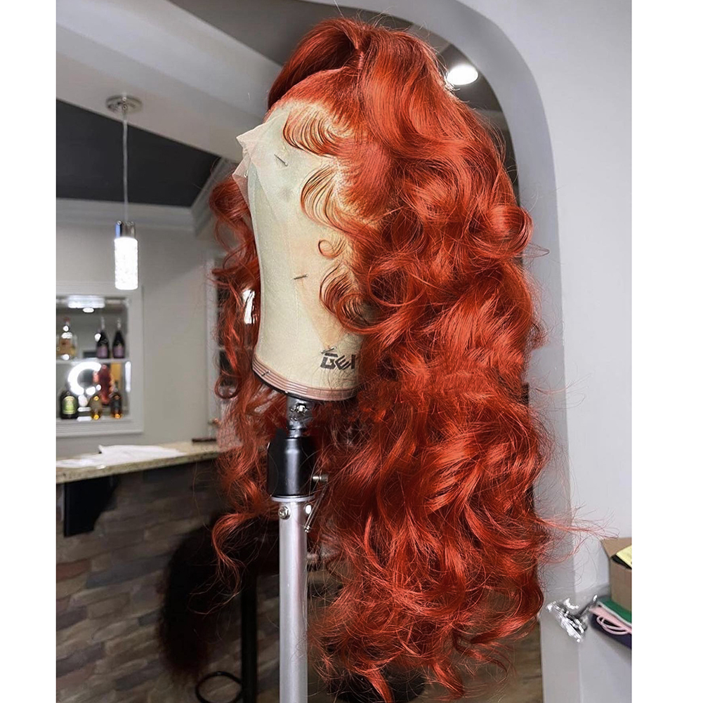 13x4 Ginger Body Wave Wig Brazilian Human Hair Pre Plucked Lace Frontal Wigs Transparent Synthetic Hair