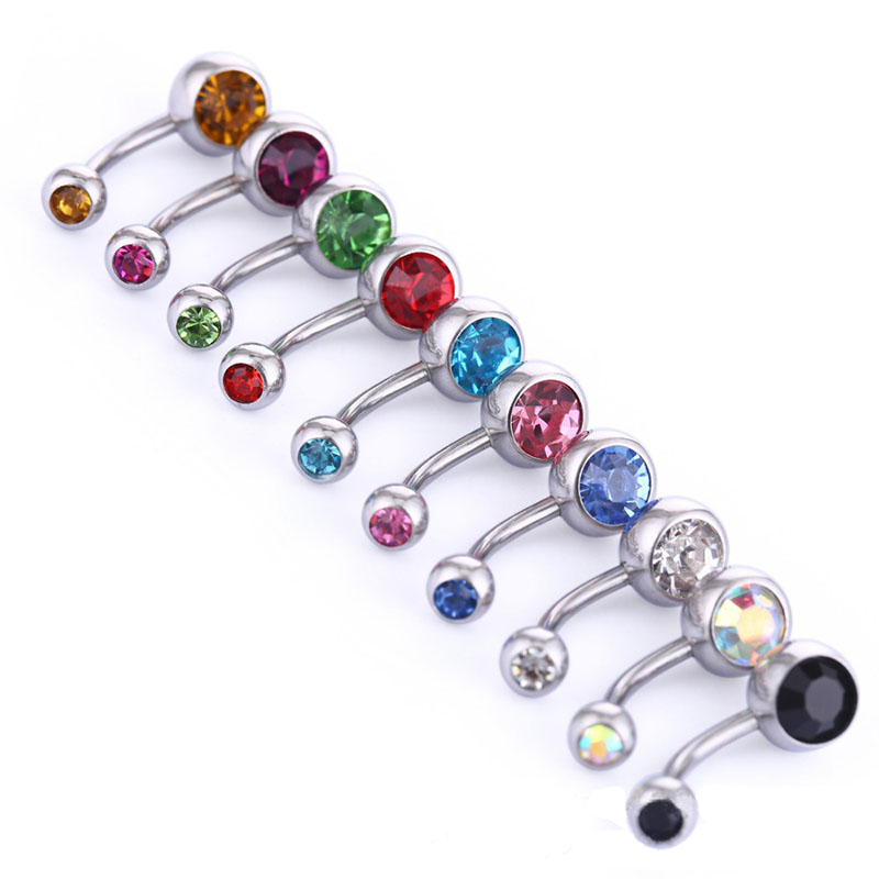 316L Stainless Steel Belly Button Rings Body Poercing Navel Rings Soild Titanium with Two Austrian Crystal Jewels Wholesale Price