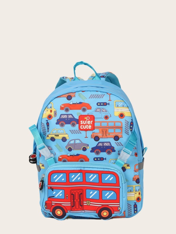 Boys Car Print Functional Backpack With Coin Purse SHE