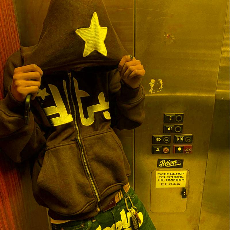 Men's Hoodies & Sweatshirts Men Star Letter Print Hooded Jacket Fashion Goth Zip Up Long Sleeve Oversized Sweatshirt Coats Y2K Teen Clothes, Dark grey 
Men's Hoodies & Sweatshirts Men Star Letter Print Hooded Jacket Fashion Goth Zip Up Long Sleeve Oversized Sweatshirt Coats Y2K Teen Clothes, Dark grey