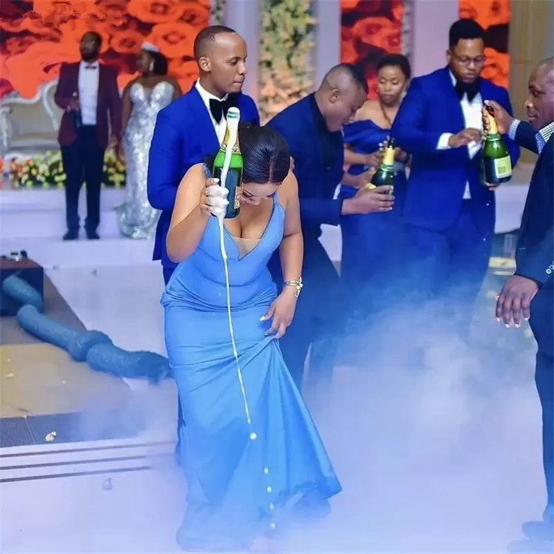 Dresses Blue Bridesmaid Mermaid Spaghetti Straps Satin Floor Length Custom Made Plus Size Country Beach Wedding Maid of Honor Gown Vestidos