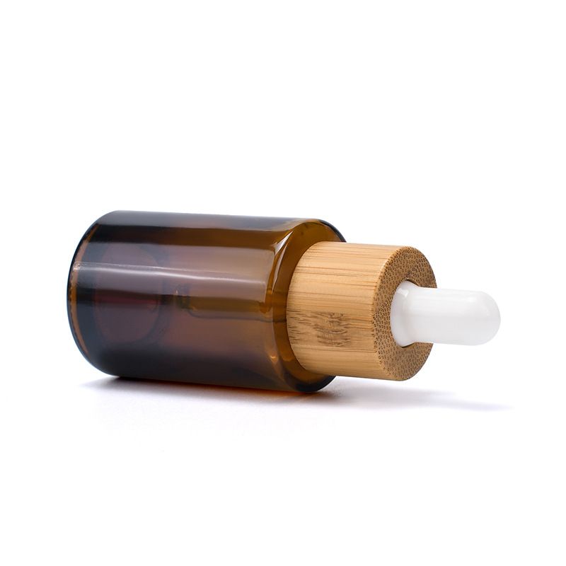 30ml Flat Shoulder Glass Essential Oil Perfume Bottles Transparent Amber Frosted 1oz Eye Dropper Bottle with Bamboo Cap