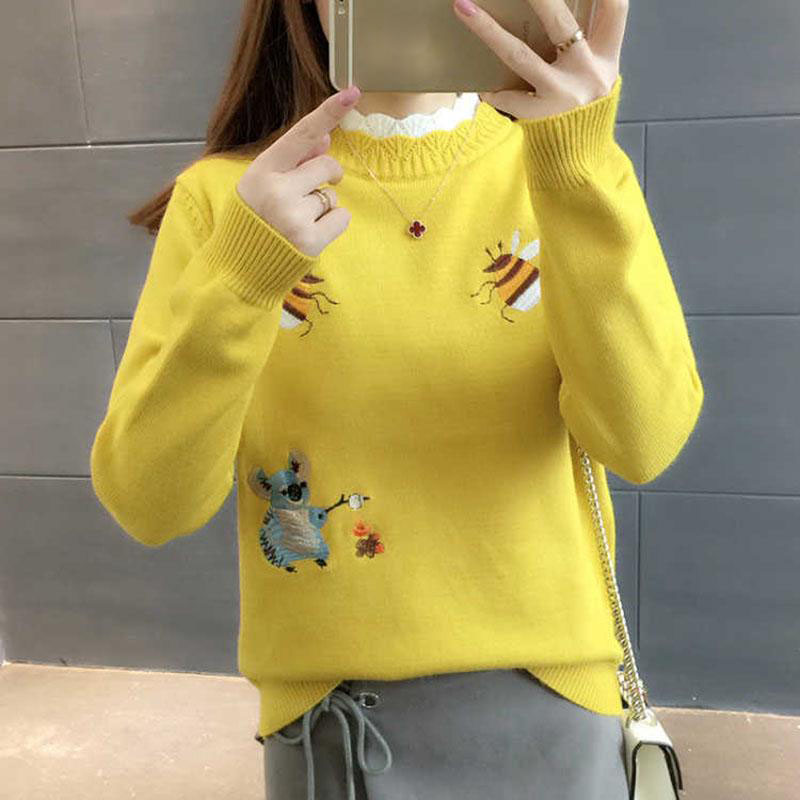 Autumn Winter Half High Neck Women Pullover Sweater Animal Cartoon Stitching Korean Loose Embroidered Students Bottoming Shirt, Autumn fragrance gre
Autumn Winter Half High Neck Women Pullover Sweater Animal Cartoon Stitching Korean Loose Embroidered Students Bottoming Shirt, Autumn fragrance gre