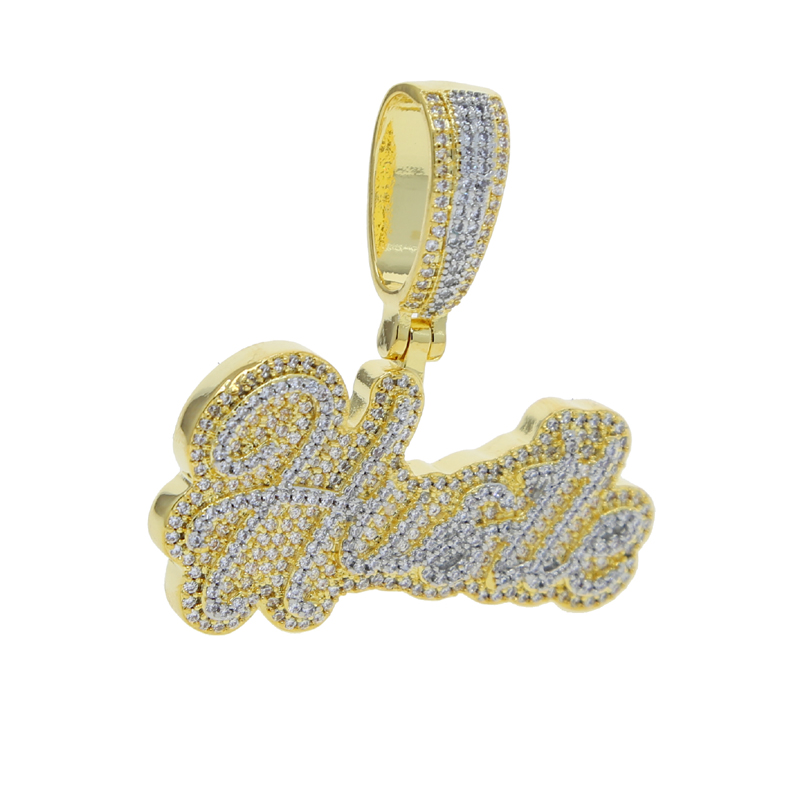 Fashion Men Women Hip Hop Hustle Letter Pendant Necklace Iced Out Bling 5A CZ Cubic Zirconia Necklace Punk Rapper Jewelry