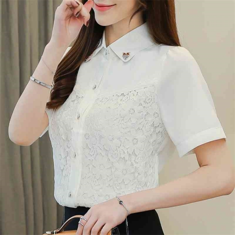 Blusas Mujer De Moda Women Blouses Lace White Blouse Turn Down Collar Office Ladies Tops Short Sleeve Women Shirts B425 210602 
Blusas Mujer De Moda Women Blouses Lace White Blouse Turn Down Collar Office Ladies Tops Short Sleeve Women Shirts B425 210602