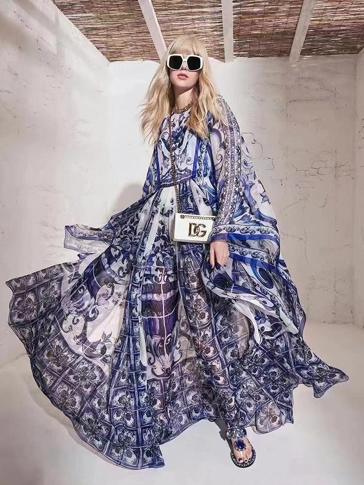 Casual Dresses Retro Geometric Print Round Neck Pullover Irregular Flared Sleeves High Waist Dress Women' Fashion Loose Swing Puff Skir, Blue
Casual Dresses Retro Geometric Print Round Neck Pullover Irregular Flared Sleeves High Waist Dress Women' Fashion Loose Swing Puff Skir, Blue