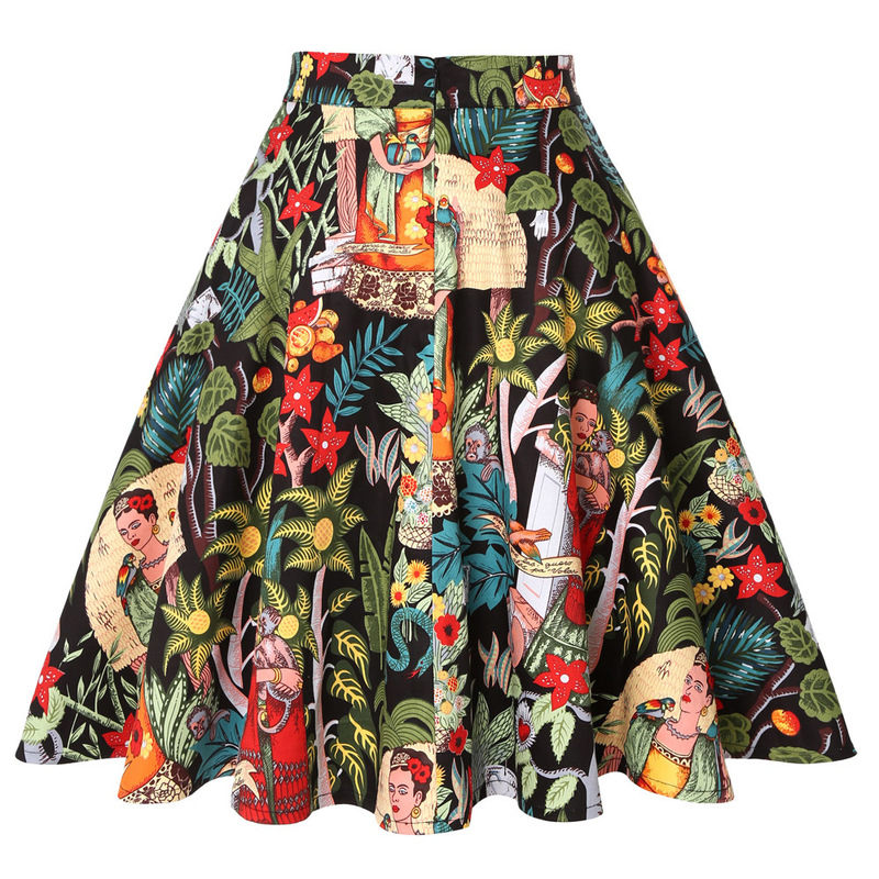 Women's Runway Cotton Retro Vintage Skirt Black Faldas High Waist A Line Rockabilly Jupe 50s Swing Umbrella Skirts Pin Up Skater 220322