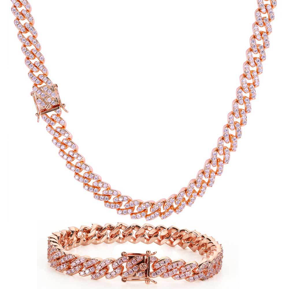 9mm Hip Hop Cuban Chain Necklace Bracelets Jewelry Set Bling 18k Real Gold Plated Tennis Chains