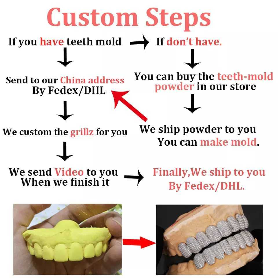Exclusive customization Moissanite Teeth Grillz iced out Hop Sier decorative braces Real Dia Bg Tooth Grills For Men