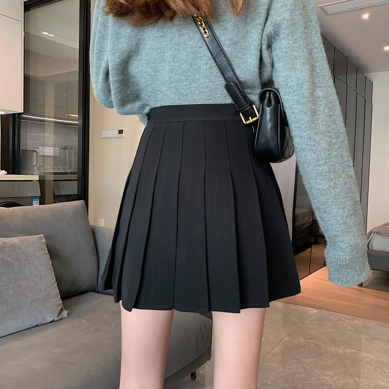 HOUZHOU Pleated Skirt Women Autumn Kawaii Cute High Waisted Mini Skirts Korean Fashion School Uniform Girls Casual Preppy Style 220322