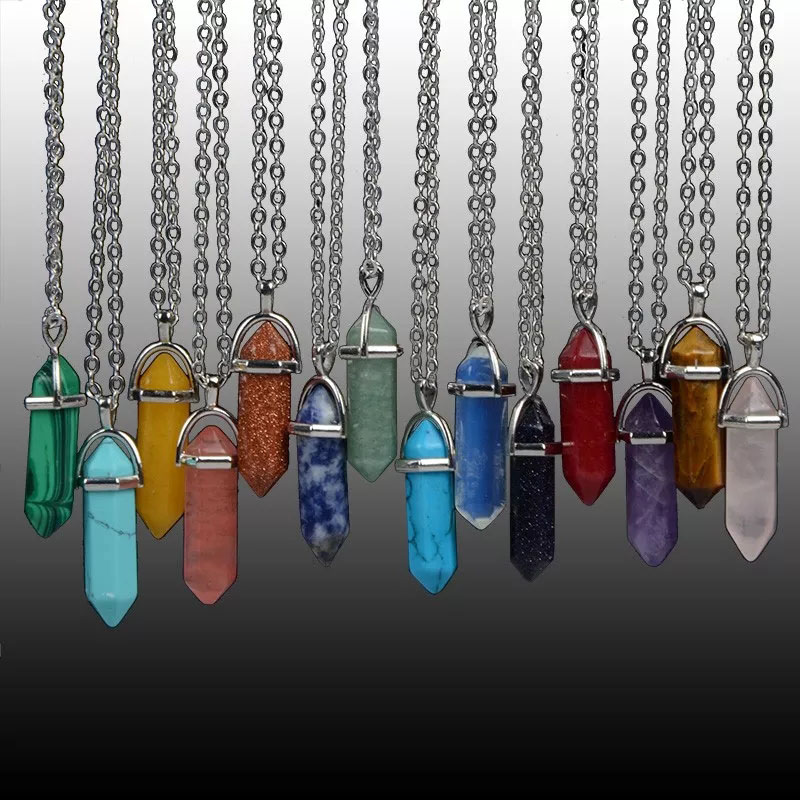 Natural Stone Chakra Gemstone Necklace for Women Men Reiki Healing Point Crystal Quartz Pendant Charm Necklaces With Leather Chain Promotion Jewelry G