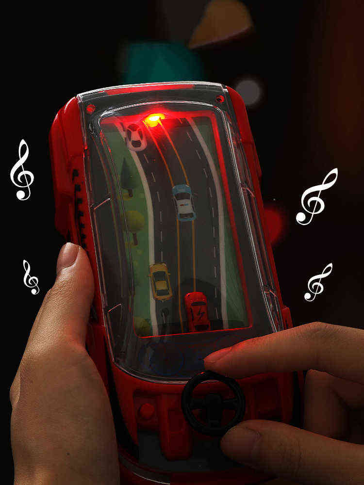 Racing car handheld game player with 3D car model and steering wheel, real auto racing game console, novelty children toy H220426