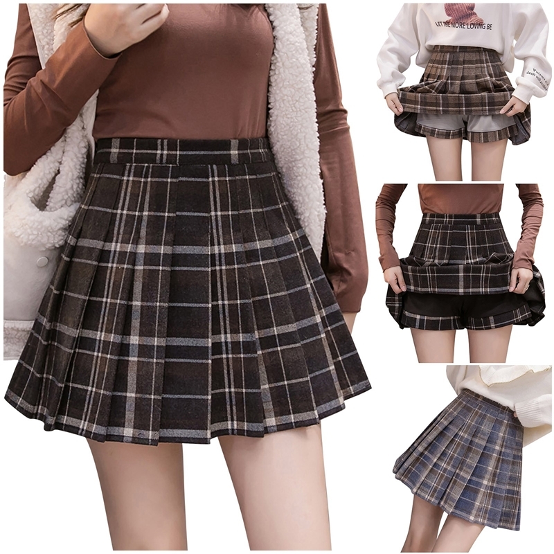 Autumn Winter Korean Skirt Shorts Women High Waist Sexy Short Mini School Pleated Gothic A Line s Female 220317