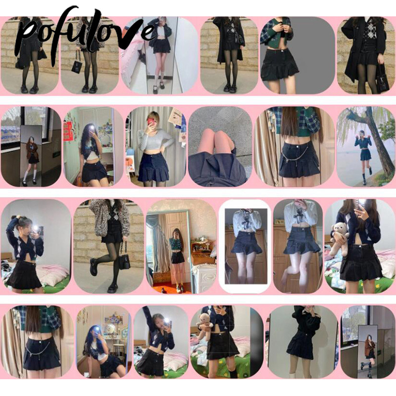 Jeans Mini Skirt Goth Denim Pleated Skirts with Big Pockets Women Girl Summer Punk Y2K Black Faldas High Waist Korean Fashion 220317