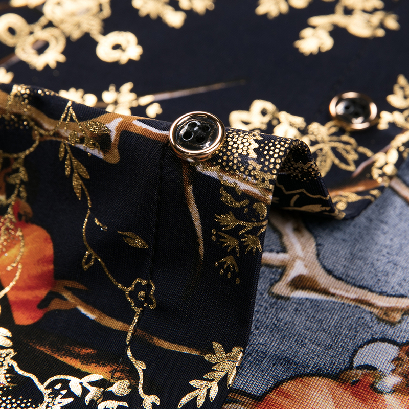 Fashion Summer Short Sleeve Mens Clothing Hawaiian Gold Bronzing Print Shirt for Men Shirts Streetwear Jerseys Dress 1012 220330