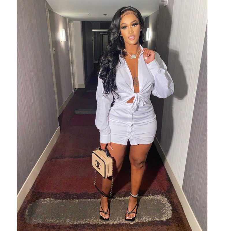 Women Two Piece Dress Set Spring Clothing New Contrast T-shirt Hollow Stitching Top Short Skirt