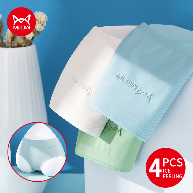 MiiOW 4Pcs Ice Silk Women's Sexy Panties Underwear Breathable Girls Lingerie Briefs Soft Shorts Underpants Ladies Female Pantys 220511