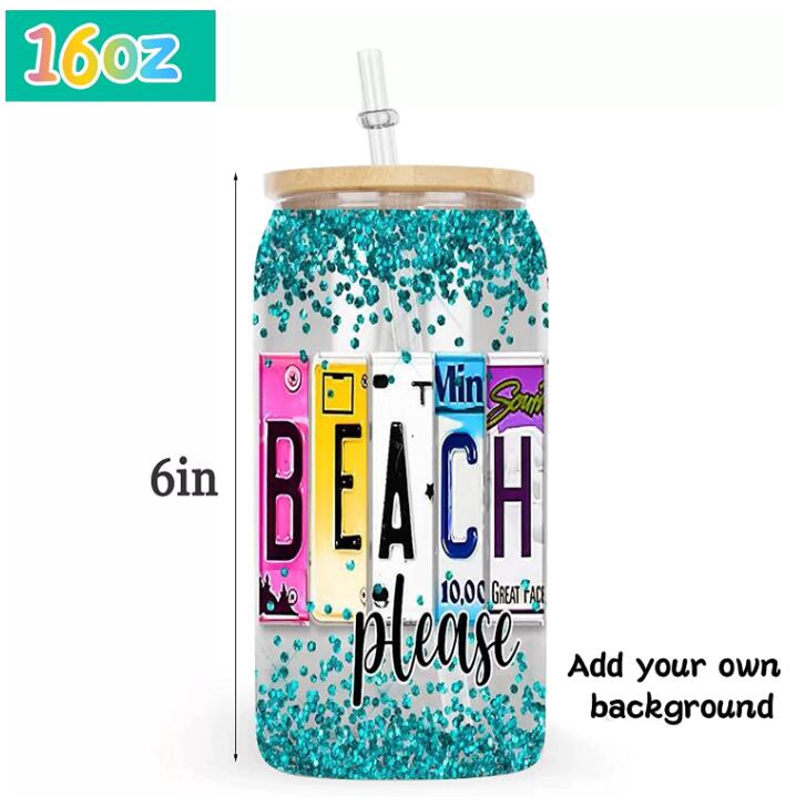 US CA Warehouse Water Bottles Sublimation 16Oz Glass Tumbler Cups Can Glasses Bamboo Lid Reusable Straw Mug Beer Transparent Frosted Soda Cup Drinking