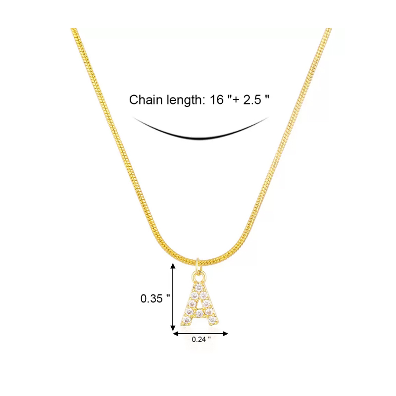 Inlaid Zircon Alphabet Initials Pendant Necklace Ladies Gold Chain Cute Charm Collier Alphabet Necklace Jewelry Friend Gift