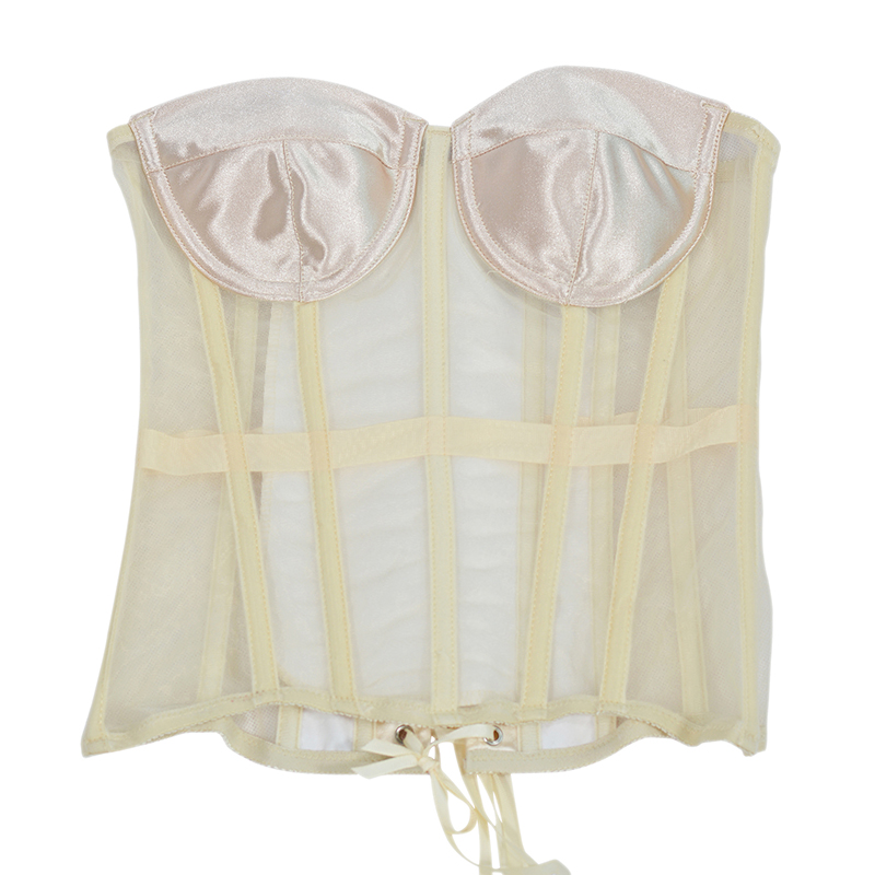 Women Sexy Satin Mesh Overbust Corset 2022 Spring New Ultra Lightweight Lingerie Casual Vintage Bustier Slim Body Belts See Through Corset Black White