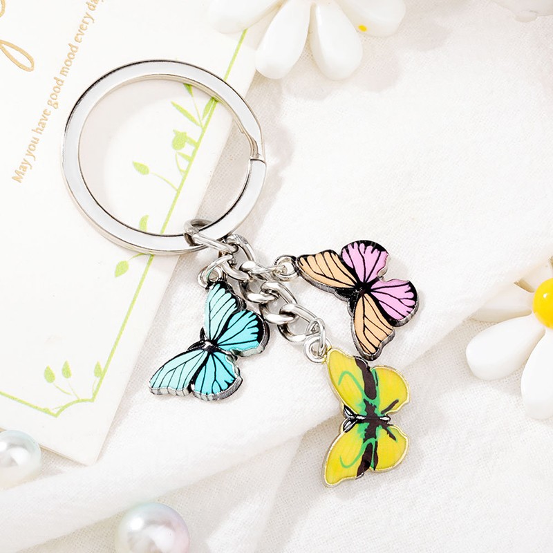Fashion Colorful Butterfly Keychain Insects Car Key Chain Keyring Women Bag Accessories Jewelry Gifts