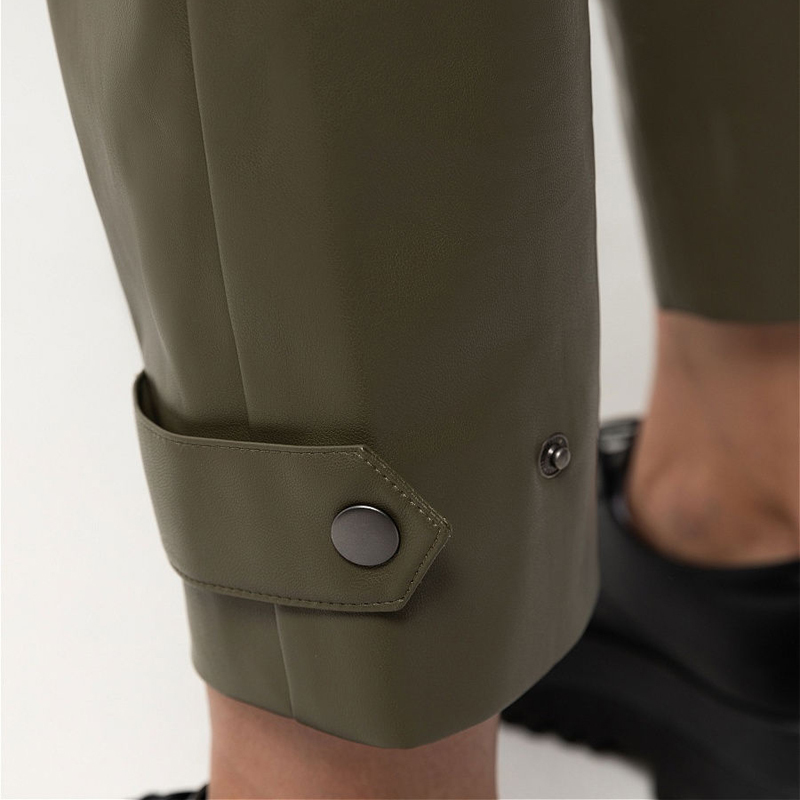 Casual Solid Color Real Pocket Loose Pu Leather Pants Office Ladies Basic Button Zipper Harem Fashion Autumn 220325