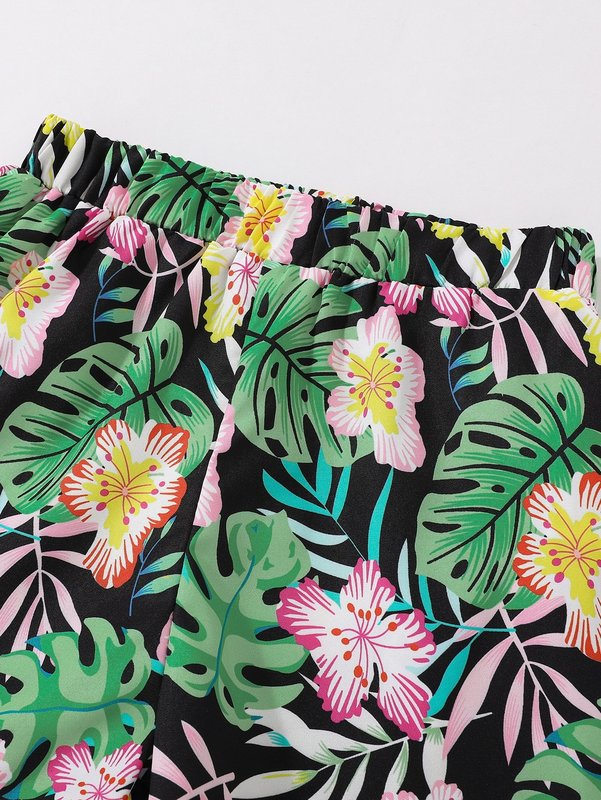 Toddler Girls Puff Sleeve Tee & Tropical Print Shorts SHE