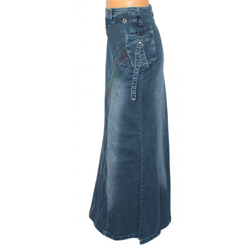 Vintage Women Jeans Long Skirt Gothic Fashion Casual Denim Back Slit Elastic Pull on Slim Pleated 220322