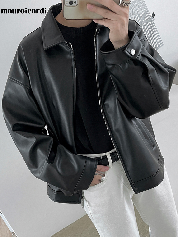 Mauroicardi Spring Autumn Cool Luxury Short Black Soft Light Pu Leather Jacket Men Zipper Casual Mens Jackets and Coats Fashion 220816
Mauroicardi Spring Autumn Cool Luxury Short Black Soft Light Pu Leather Jacket Men Zipper Casual Mens Jackets and Coats Fashion 220816