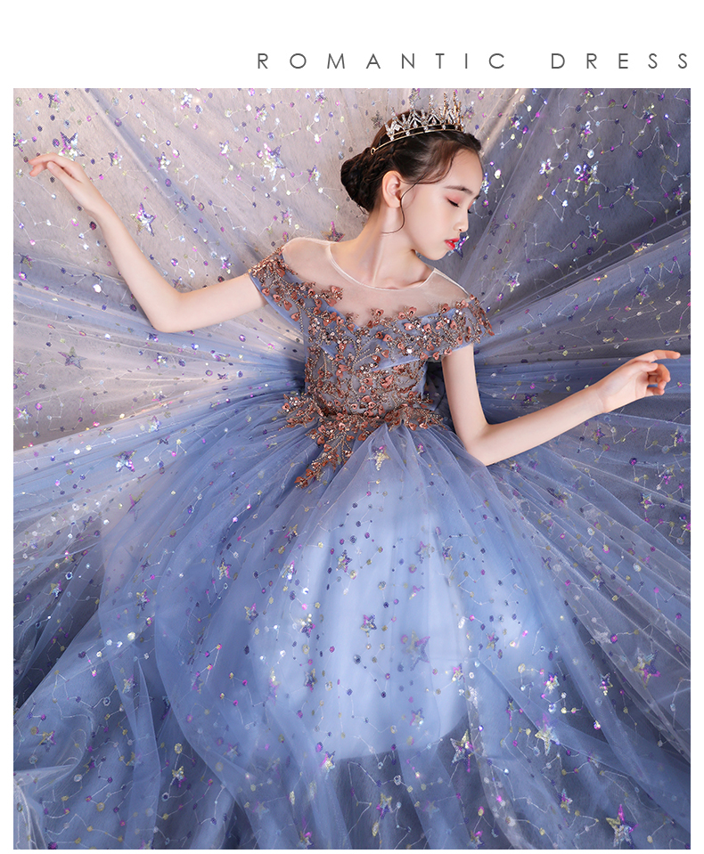 Tulle Little Girls Pageant Dresses Top Gold Sequin Or Length Blue Wer Girl Dress For Wedding Bow Sash Formal Kids Ball Gowns 403 6660311