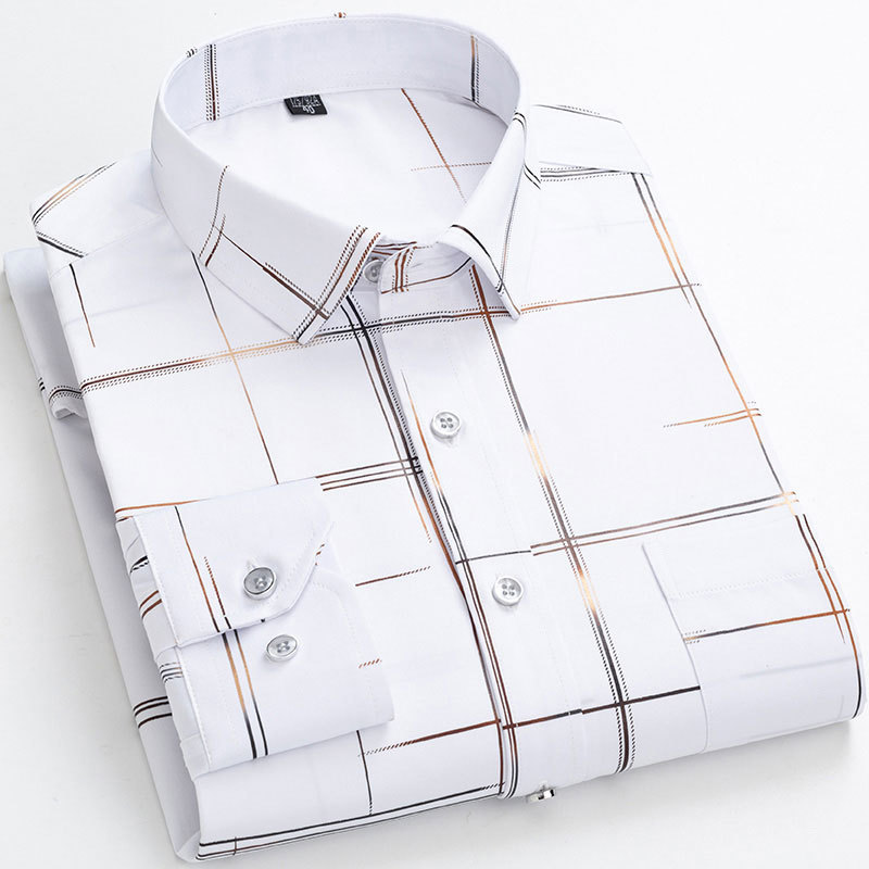 Men's Casual Elastic Long Sleeve Printed Shirt Soft Regular Fit Autumn Fashion Thin High Quality Leisure Business Dress 220322
