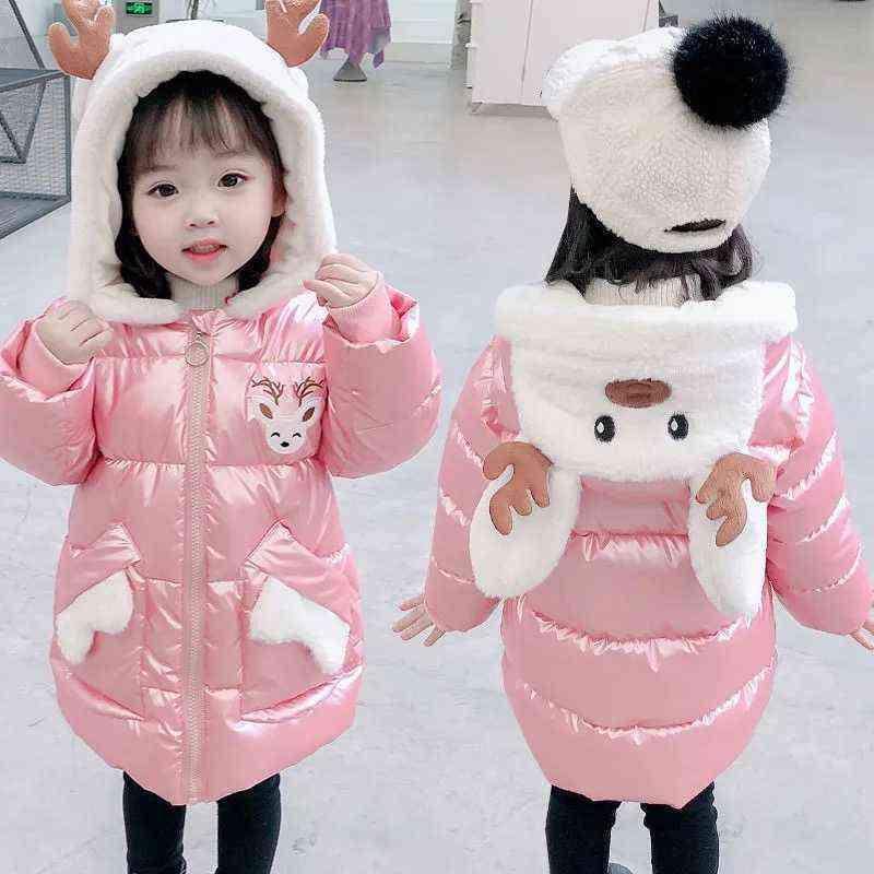 2 3 4 5 6 7 Year Girls Long Winter Down Jacket Cute Elk Christmas Jackets For Girls Parka Hooded Children Waterproof Outerwear J220718