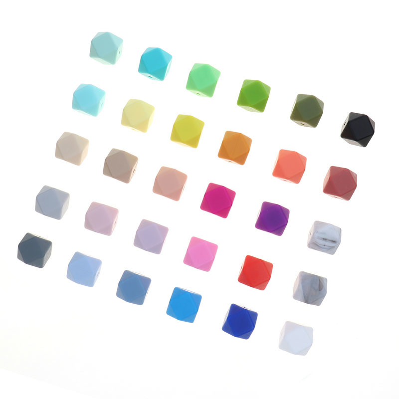 Fkisbox 17MM Hexagon 100pc Silicone Baby Teether Beads BPA Free born Chewing Teething Necklace Babies Jewelry DIY Shower Gift 220326