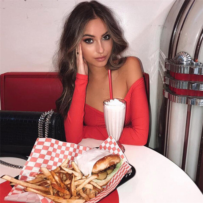 women T shirts sexy and club fashion female shirt long sleeve off shoulder solid color lady Tshirt autumn basic tees 220728