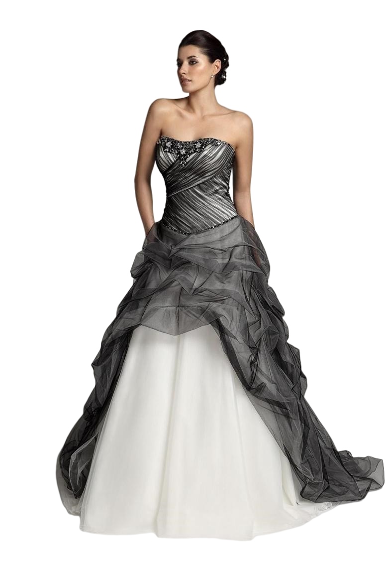 Long Gothic Black And White Wedding Dresses Strapless lace-up Corset Pick-up Tulle Vintage Colorful Bridal Gowns Non White