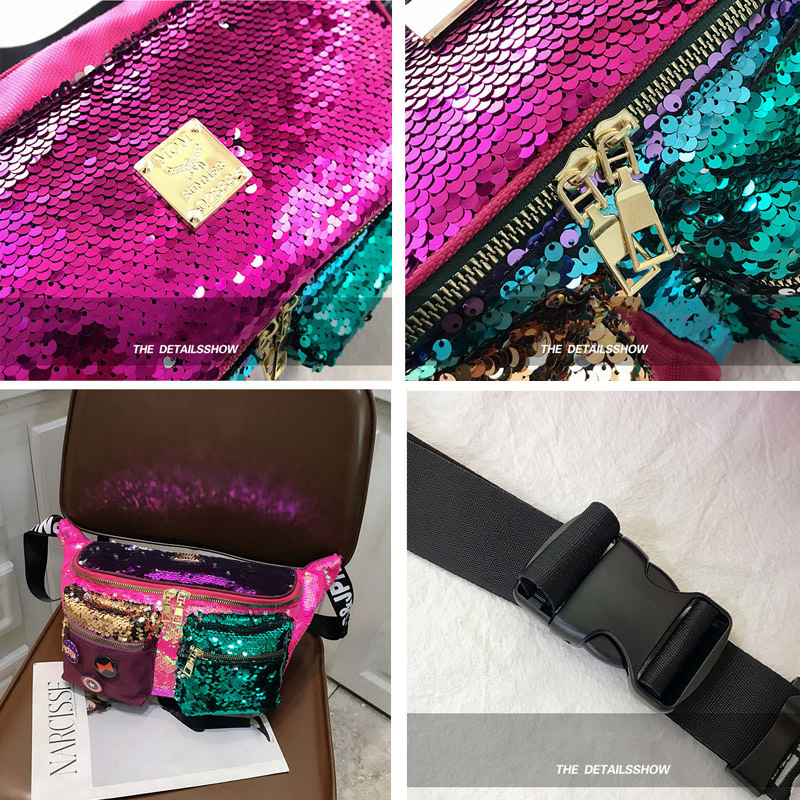 Color Sequins Womens Waist Bag Large Capacity Hip Hop Fanny Pack Multiple Pockets Belt s Female Shoulder Crossbody Chest 220621