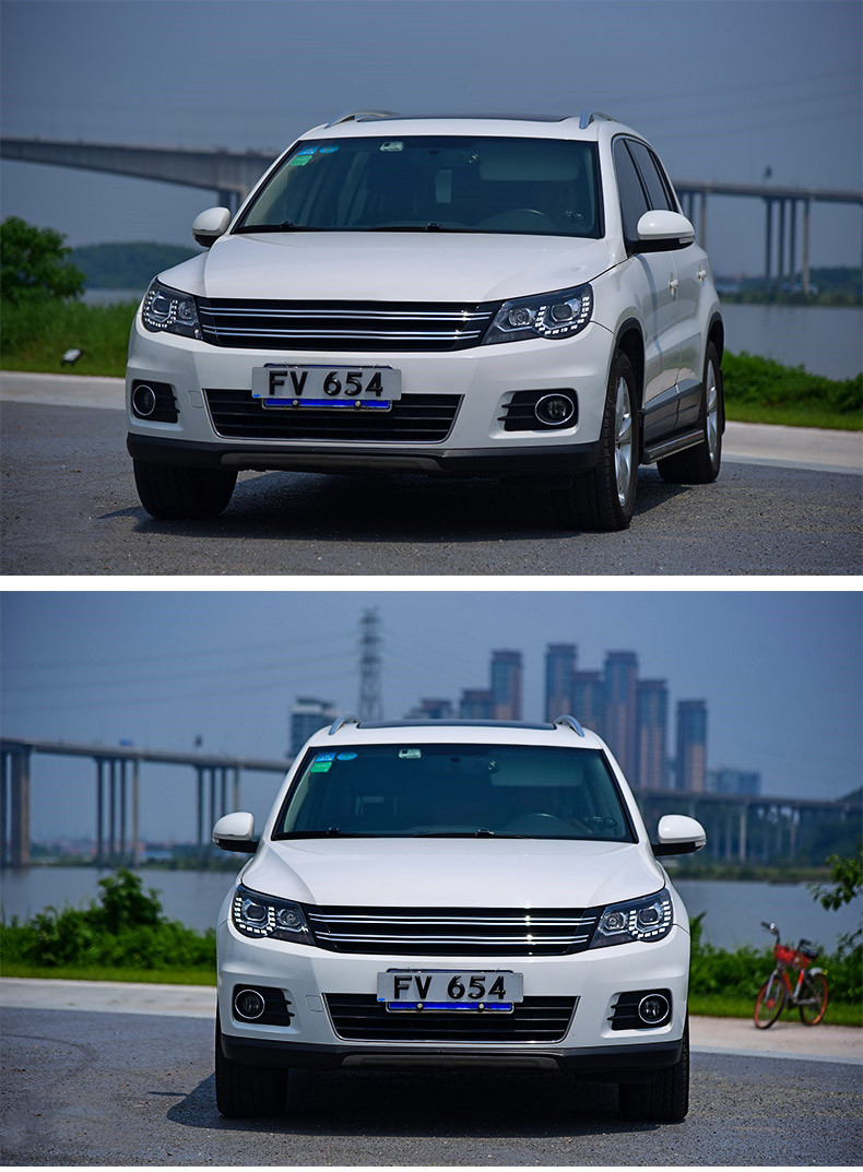 Car Styling For VW Tiguan 2007-2012 LED Headlight DRL Fog Lamp Turn Signal Light Low And High Beam Angel Eyes Projector Lens