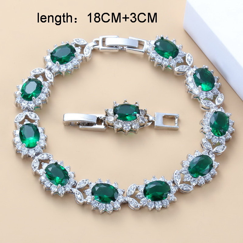 925 Mark Bridal Necklace And Earrings Jewelry Sets For Women Fashion Wedding Dress Costume Green Zircon Charm Bracelet And Ring 220715
