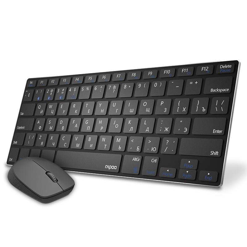 Keyboard Mouse Combos Rapoo 9000M Mini Russian Multi-Mode Silent Bluetooth Wireless And Combo English/Russian