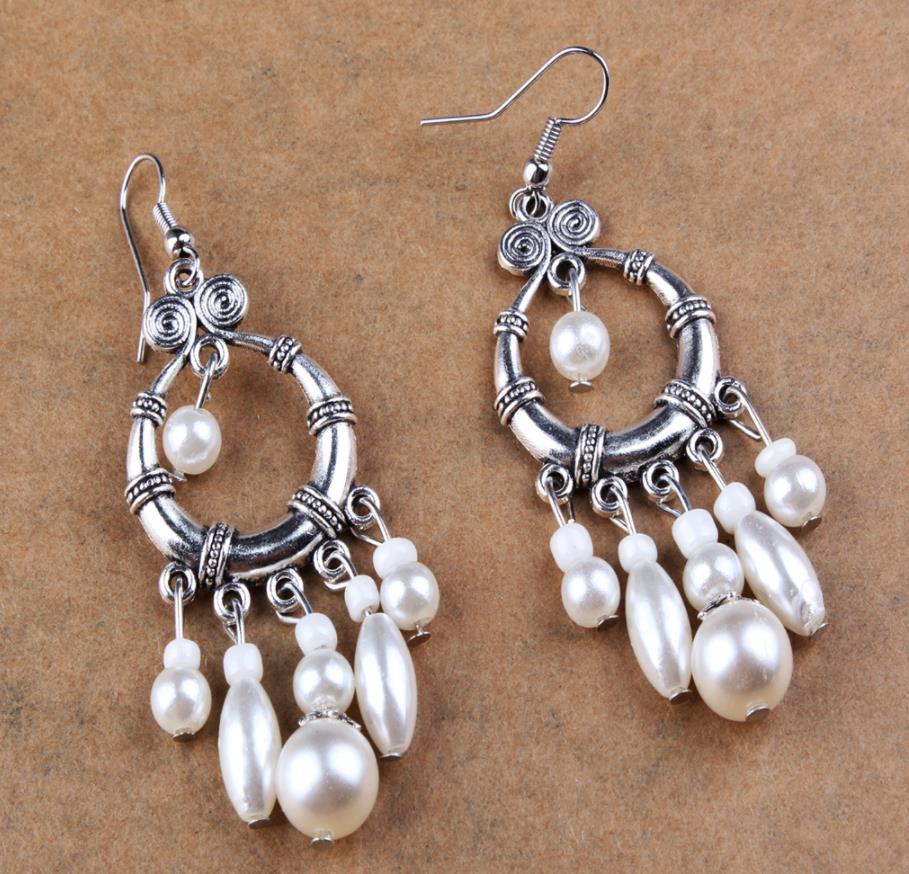 1920s Art Deco Gatsby Drop Earrings 20S Theme Party Costume Accessories Vintage Wedding Dangle Pearl Earrings Plated Silver for Women Girls Mom