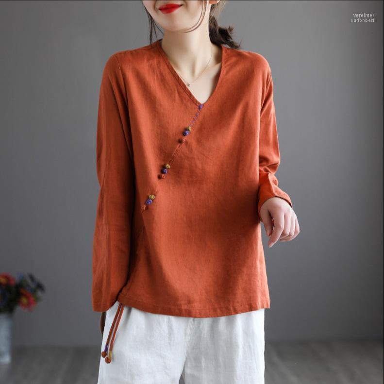 Women's Blouses & Shirts 2022Spring Summer Women Chinese Style Solid Color Frog Buttons V-Neck Collar Drawstring Female Loose Wild Tops Vere, Blue
Women's Blouses & Shirts 2022Spring Summer Women Chinese Style Solid Color Frog Buttons V-Neck Collar Drawstring Female Loose Wild Tops Vere, Blue