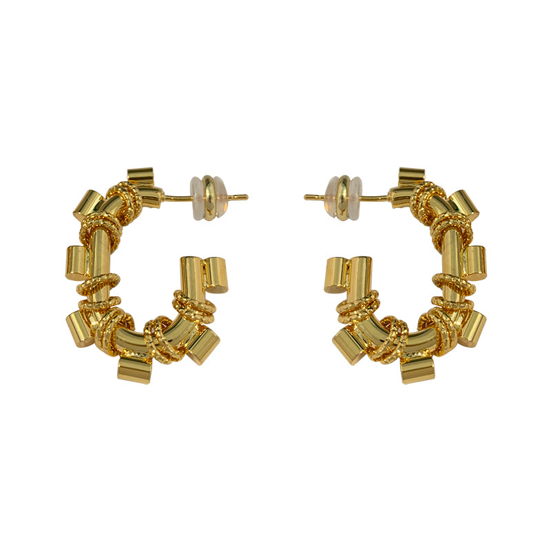 French Gold G-Shaped Metal Earrings Stud Female Summer Ins Niche Design Unique Temperament Fashion Earrings Jewelry Accessories